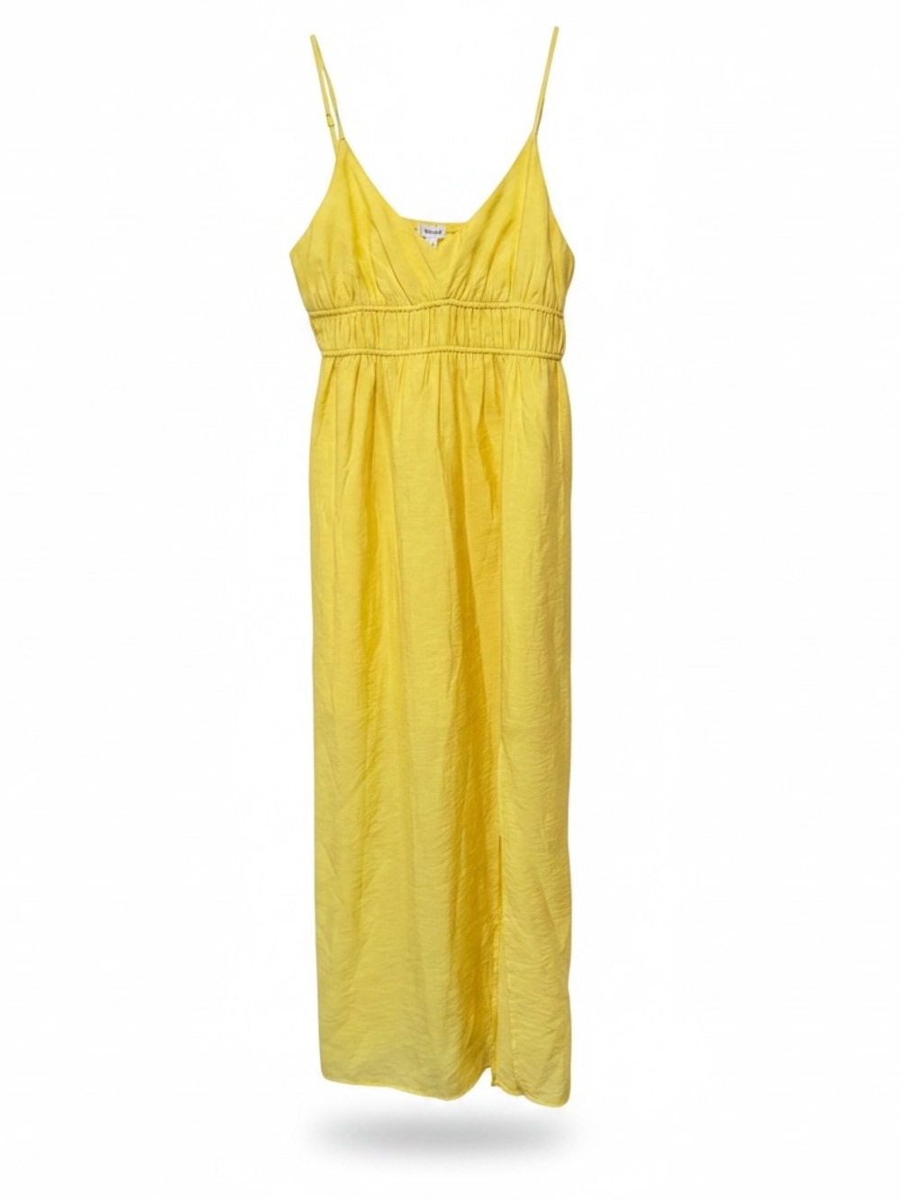 Spaghetti-Strap bright yellow Maxi Dress with V-Neck and Side Slit- size Large